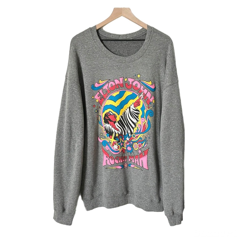 Daydreamer Elton John Rocket Man Grey Boyfriend Crew Oversized Sweatshirt Large